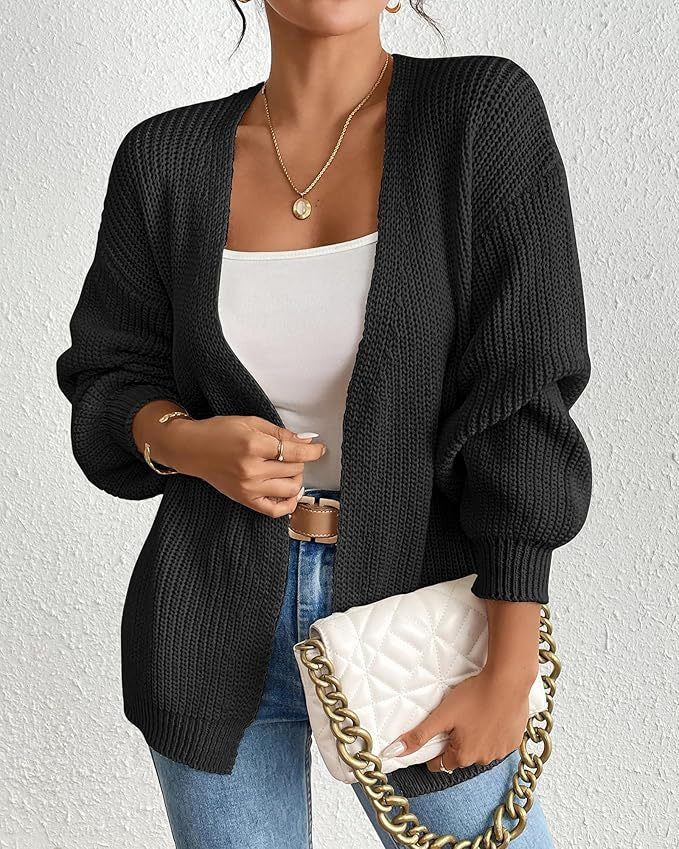 Damen lässige Strickjacke mit oversize Ärmeln und V-Ausschnitt Sovae