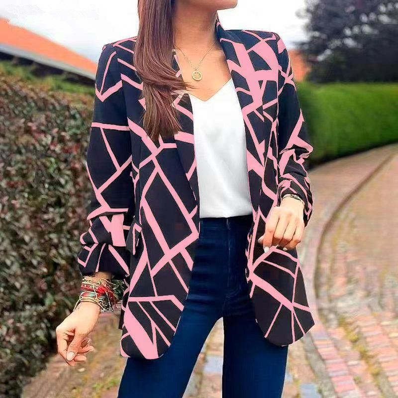 Damen Blazer mit modernem geometrischen Muster und lässiger Passform Sovae