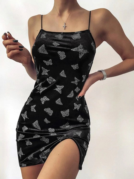 Damen ärmelloses Cocktailkleid mit Schmetterlingsmuster Sovae
