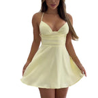 Damen Sommerliches Mini-Kleid mit Spaghettiträgern und Falten Sovae