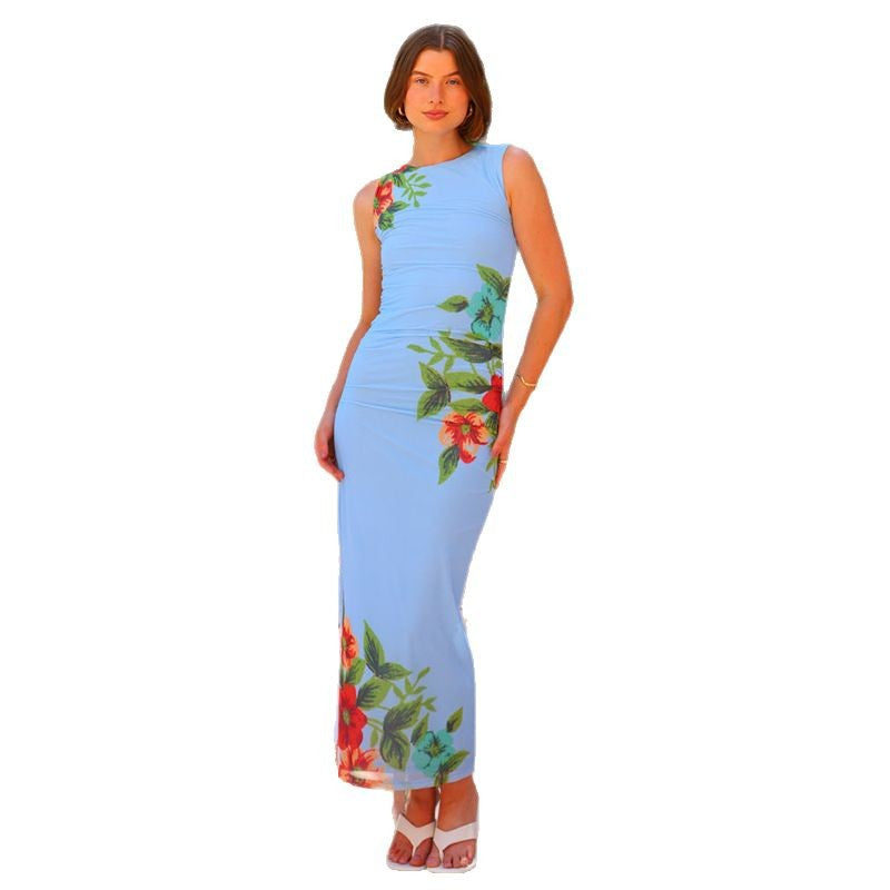 Damen Maxikleid mit floralem Design und körperbetonter Silhouette Sovae