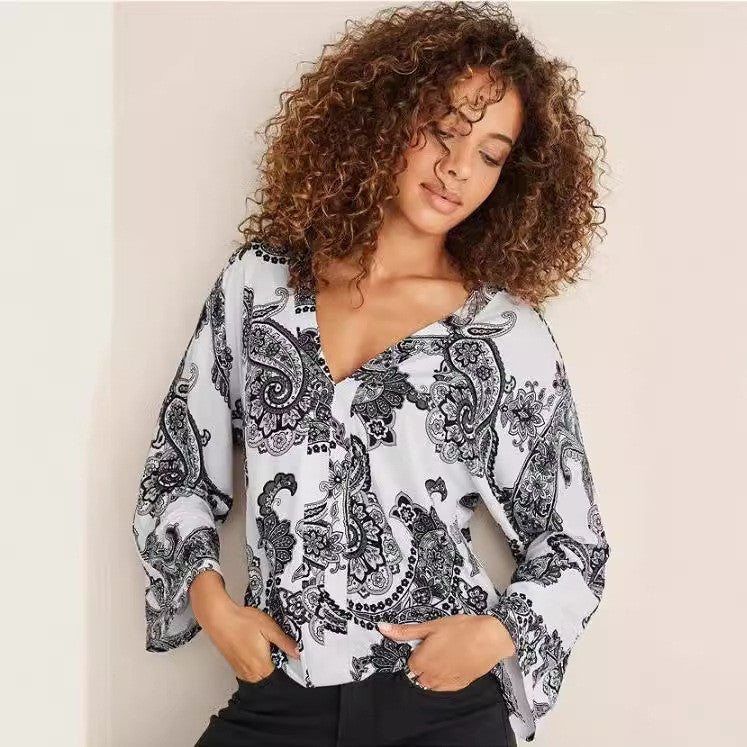 Damen lässige Bluse mit elegantem Paisleymuster Sovae