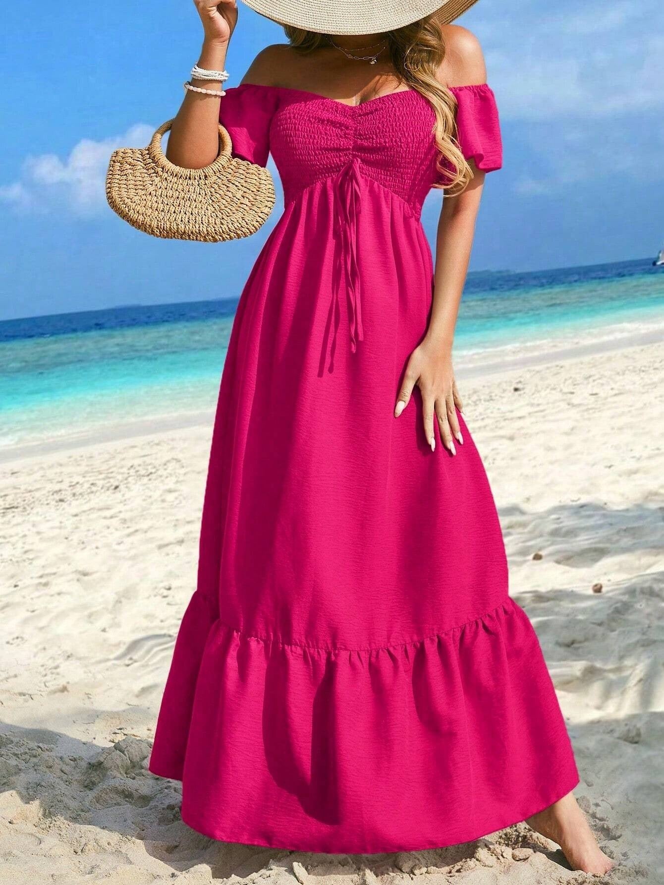 Damen Maxikleid mit schulterfreier Silhouette Sovae