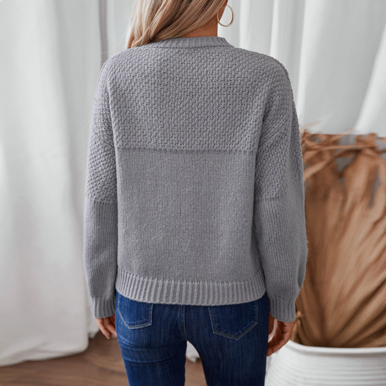 Damen modischer Strickpullover mit strukturiertem Design und lässigem Schnitt Sovae