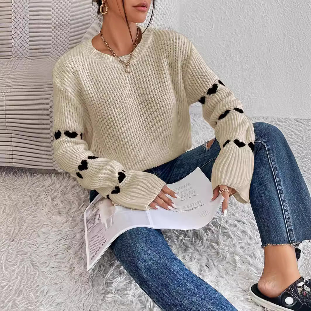 Damen Pullover mit trendiger Herzmuster-Applikation Sovae