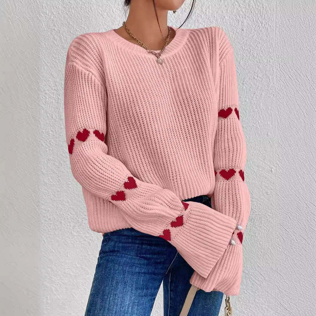 Damen Pullover mit trendiger Herzmuster-Applikation Sovae