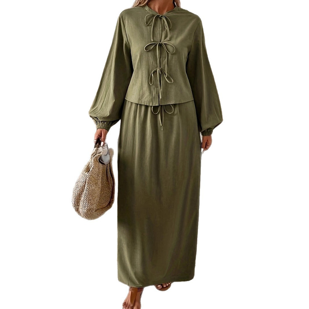 Damen Midi-Kleid mit weitem Schnitt und eleganter Bindung Sovae