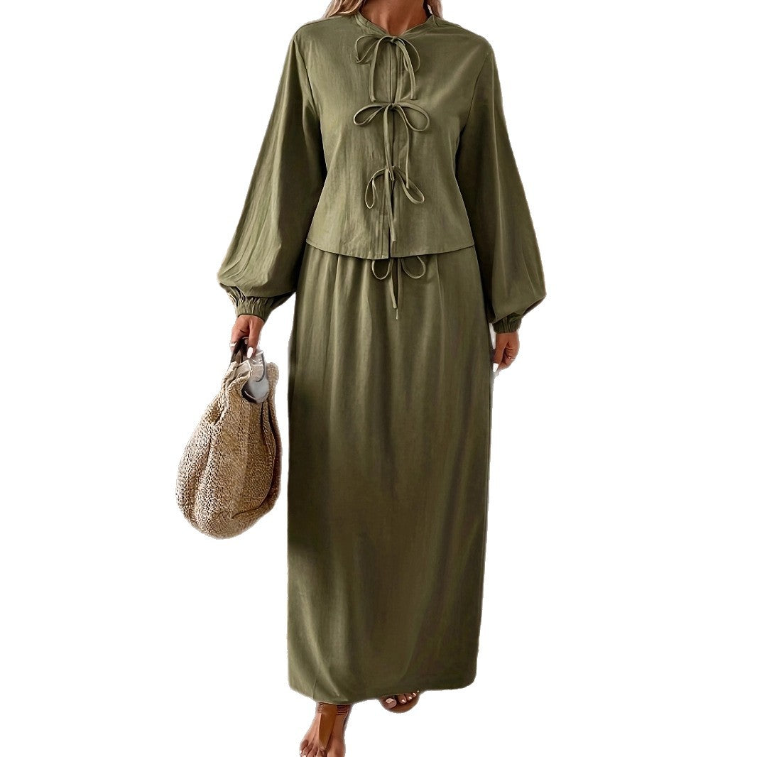 Damen Midi-Kleid mit weitem Schnitt und eleganter Bindung Sovae