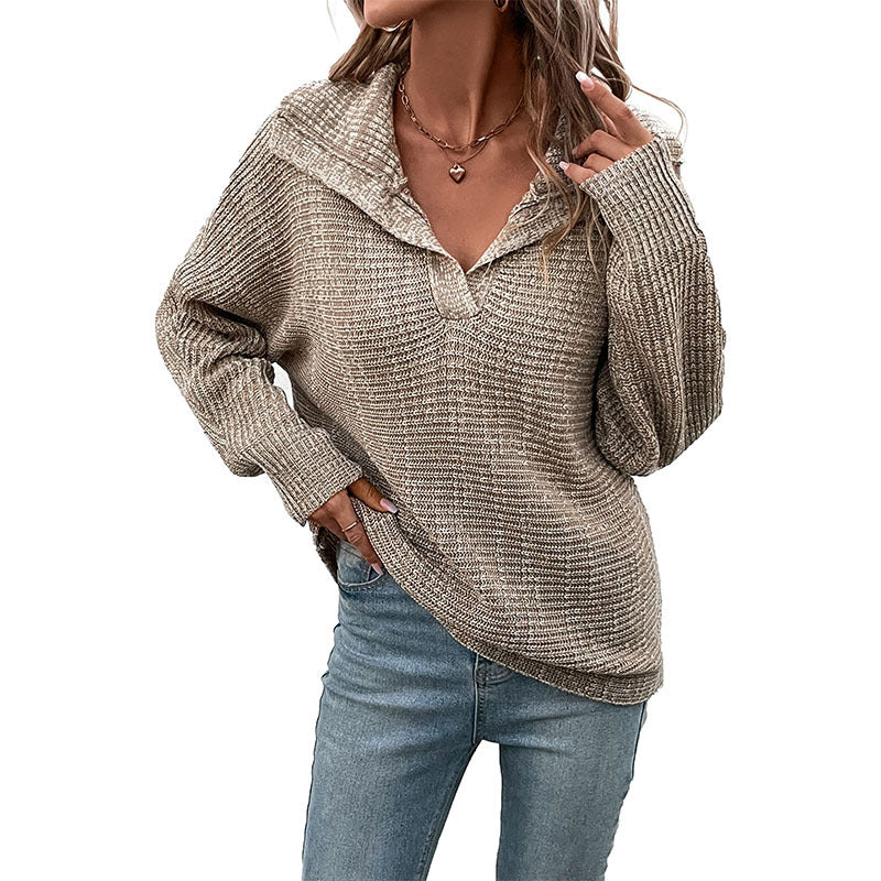 Damen stylischer Strickpullover mit tiefem V-Ausschnitt und überschnittenen Ärmeln Sovae