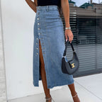 Damen Jeansrock mit seitlichem Knopfverschluss Sovae