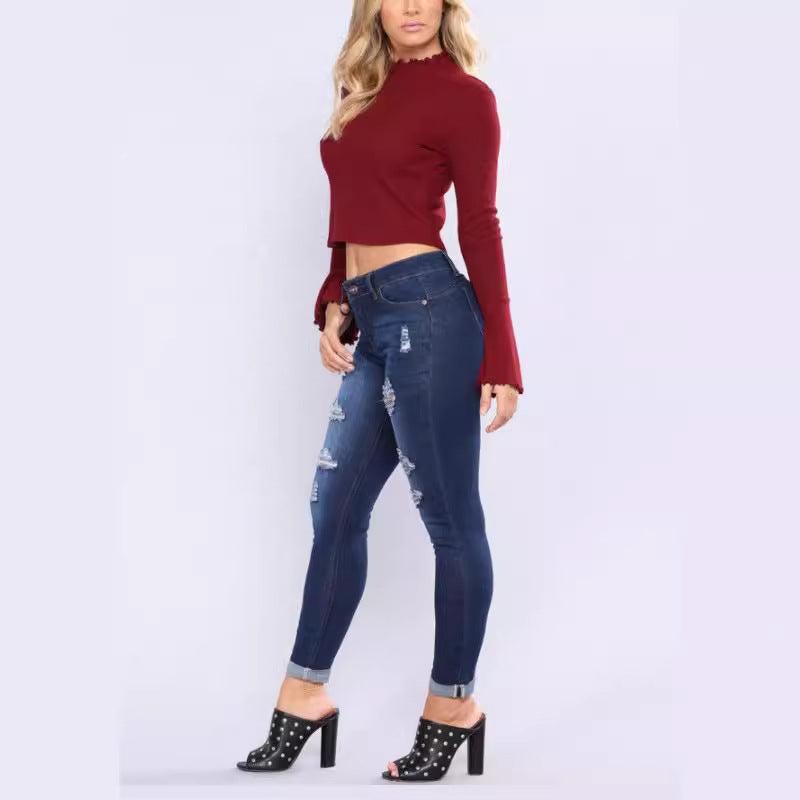 Damen Skinny Jeans mit modischen Rissdetails Sovae