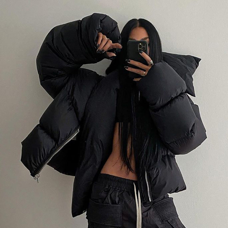 Damen modische Oversized Daunenjacke mit hochgezogenem Kragen Sovae