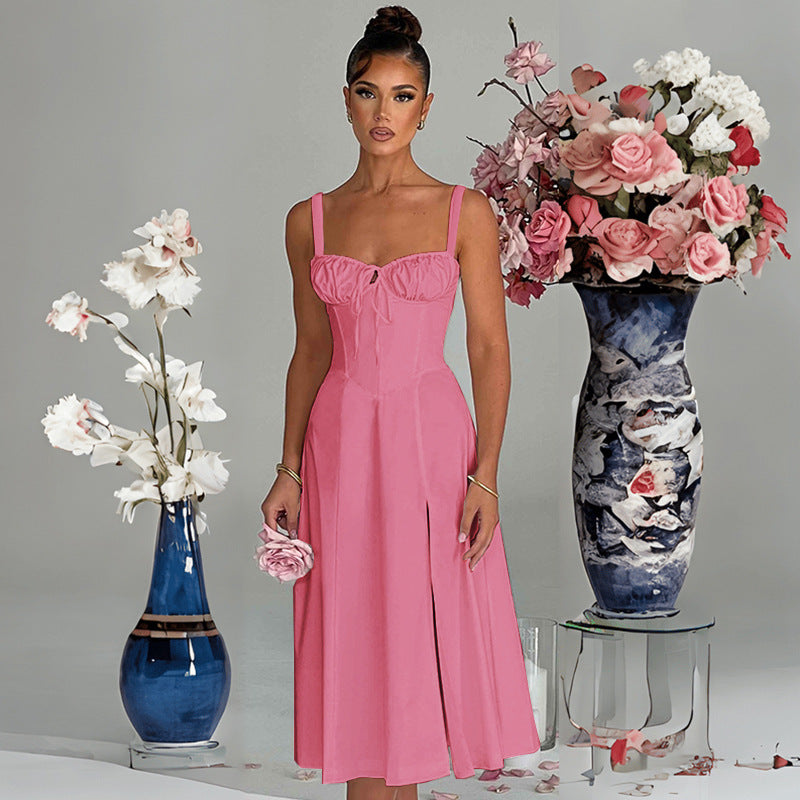 Damen Sommerliches Midi-Kleid mit Raffungen und Seitenschlitzen Sovae