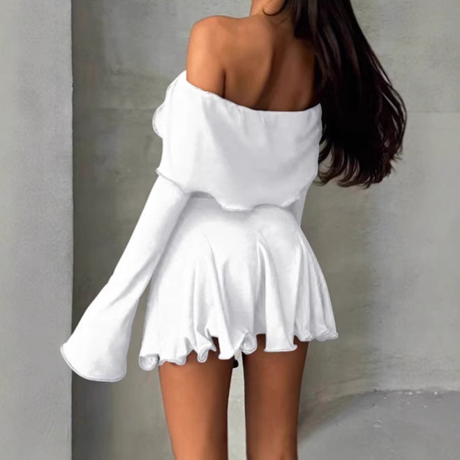 Damen Off-Shoulder Minikleid mit asymmetrischem Saum und langen Ärmeln Sovae