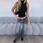 Damen Weitgeschnittene Denim-Hose mit hoher Taille und lässigem Look Sovae