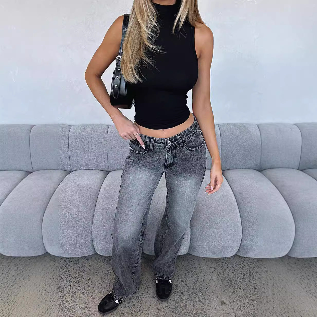 Damen Weitgeschnittene Denim-Hose mit hoher Taille und lässigem Look Sovae