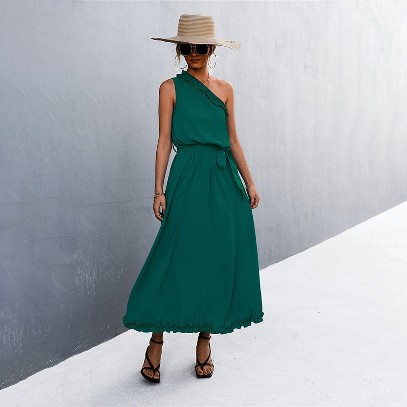 Damen Maxikleid mit schulterfreiem Design und eleganter Rüsche Sovae