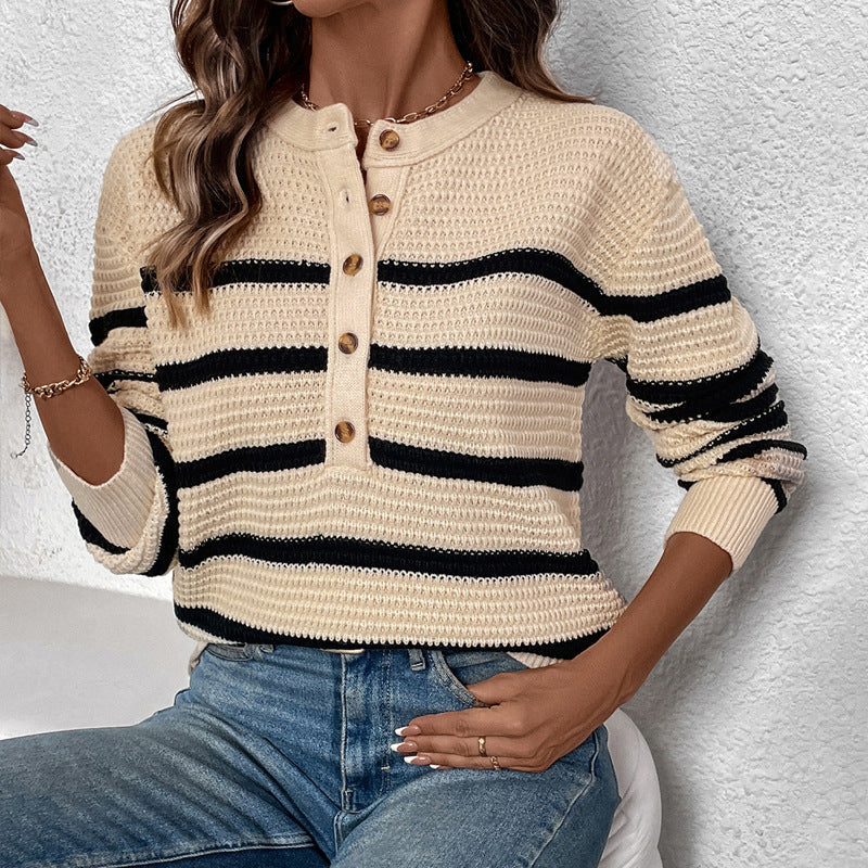 Damen Strickpullover mit Knopfleiste Sovae