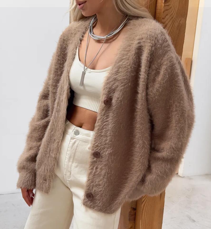 Damen Kuscheliger Strick-Cardigan mit Knopfleiste und feiner Textur Sovae
