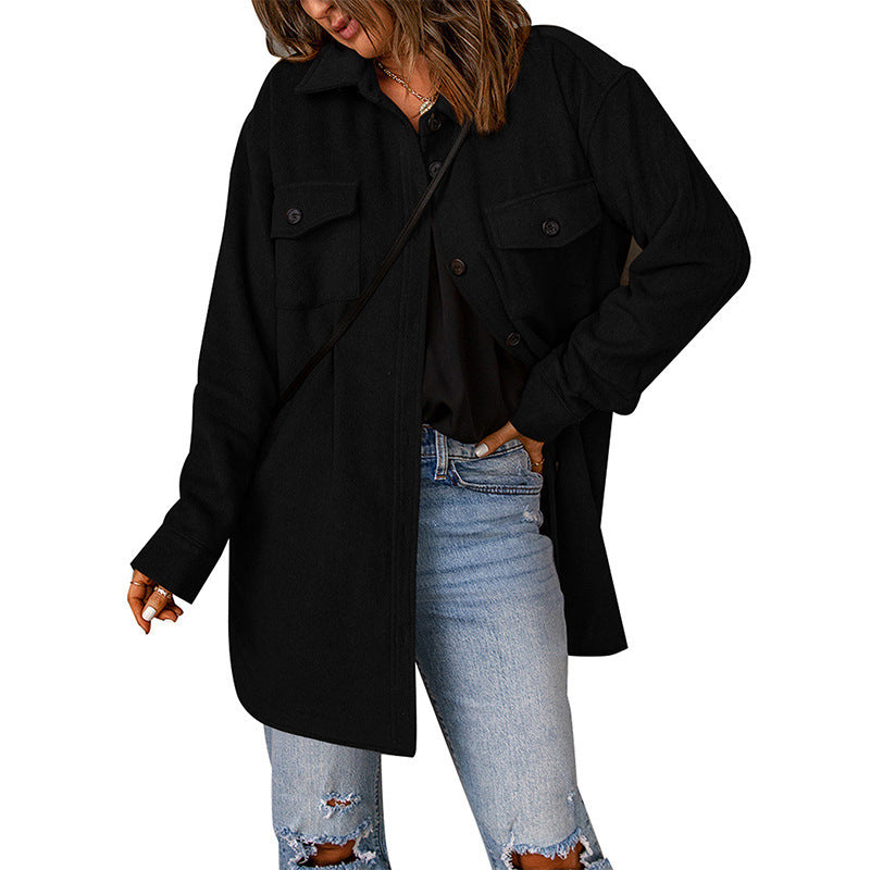 Damen gemütliche Oversize-Hemdjacke mit praktischen Taschen Sovae