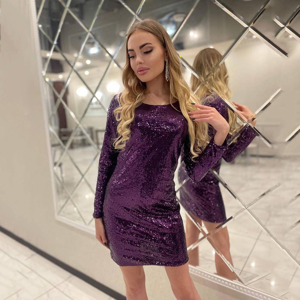 Damen Funkelndes Minikleid mit Puffärmeln und schimmernden Pailletten Sovae