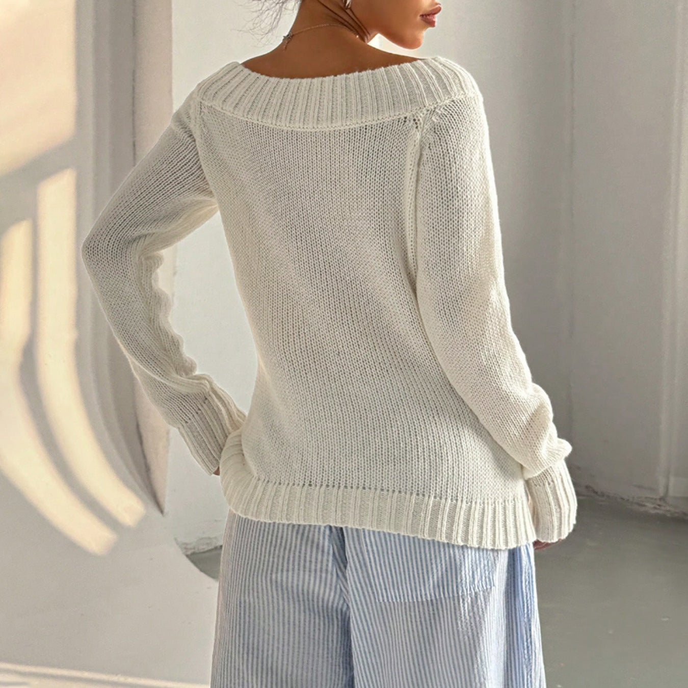 Damen Off-Shoulder Pullover mit strukturiertem Strickmuster Sovae