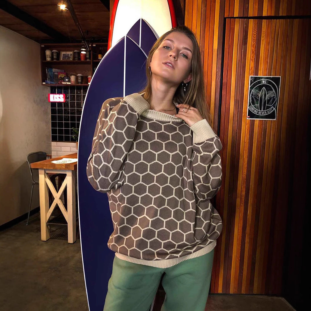 Damen Kreativer Strickpullover mit Wabenmuster Sovae