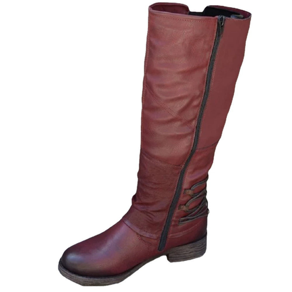Damen Lederstiefel mit dekorativem Riemen und praktischem Schnürdesign Sovae