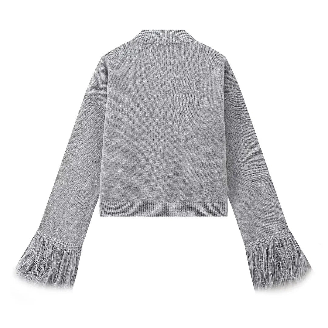 Damen eleganter Strickpullover mit Fransendetails Sovae