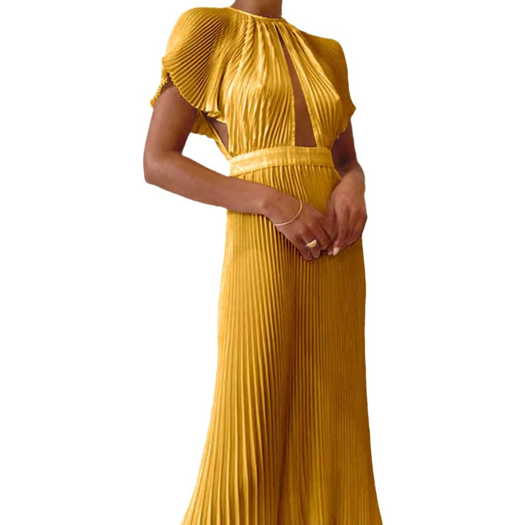 Damen Plissiertes Maxikleid mit elegantem Ausschnitt und fließendem Fall Sovae