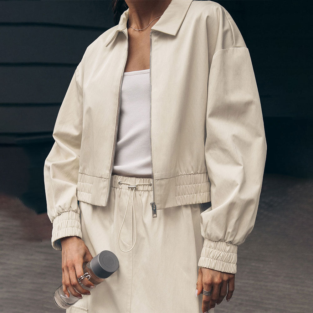 Damen Modischer cropped Windbreaker mit elastischen Bündchen Sovae