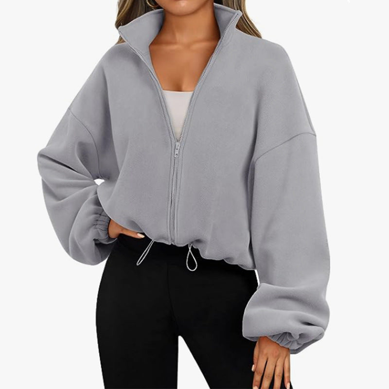 Damen modischer Oversized Pullover mit hohem Kragen und Reißverschluss Sovae