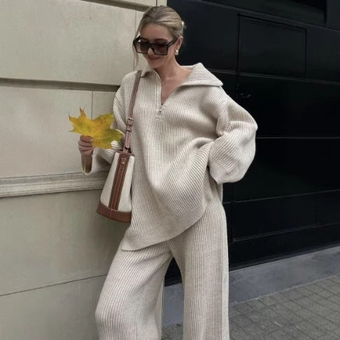 Damen lässiges Strickset mit hohem Kragen und weitem Schnitt Sovae