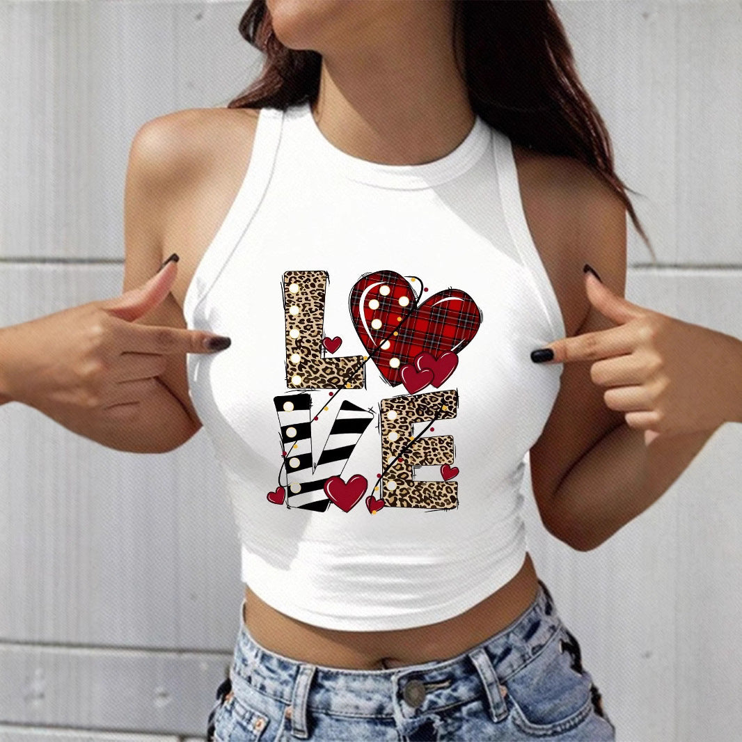 Damen Sportliches Crop-Top mit auffälligem Liebe-Druck Sovae