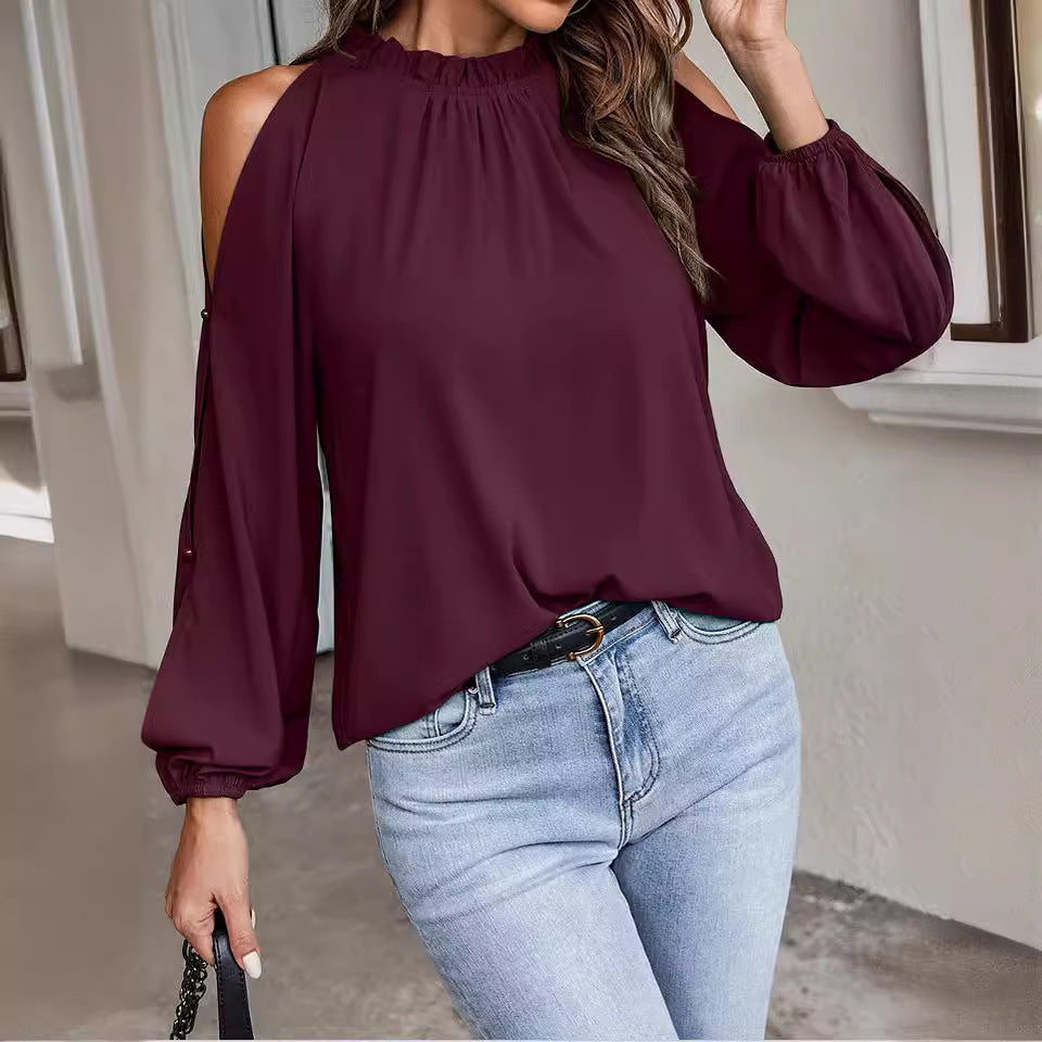 Damen Bluse mit kühlen Schulterdetails und elastischen Ärmeln Sovae