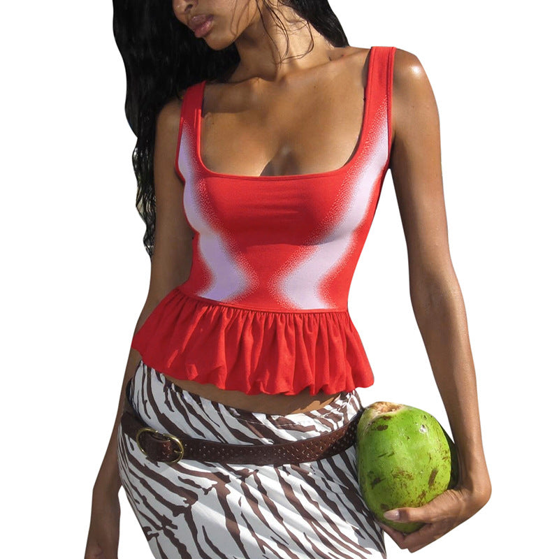 Damen Top mit voluminösem Saum Sovae