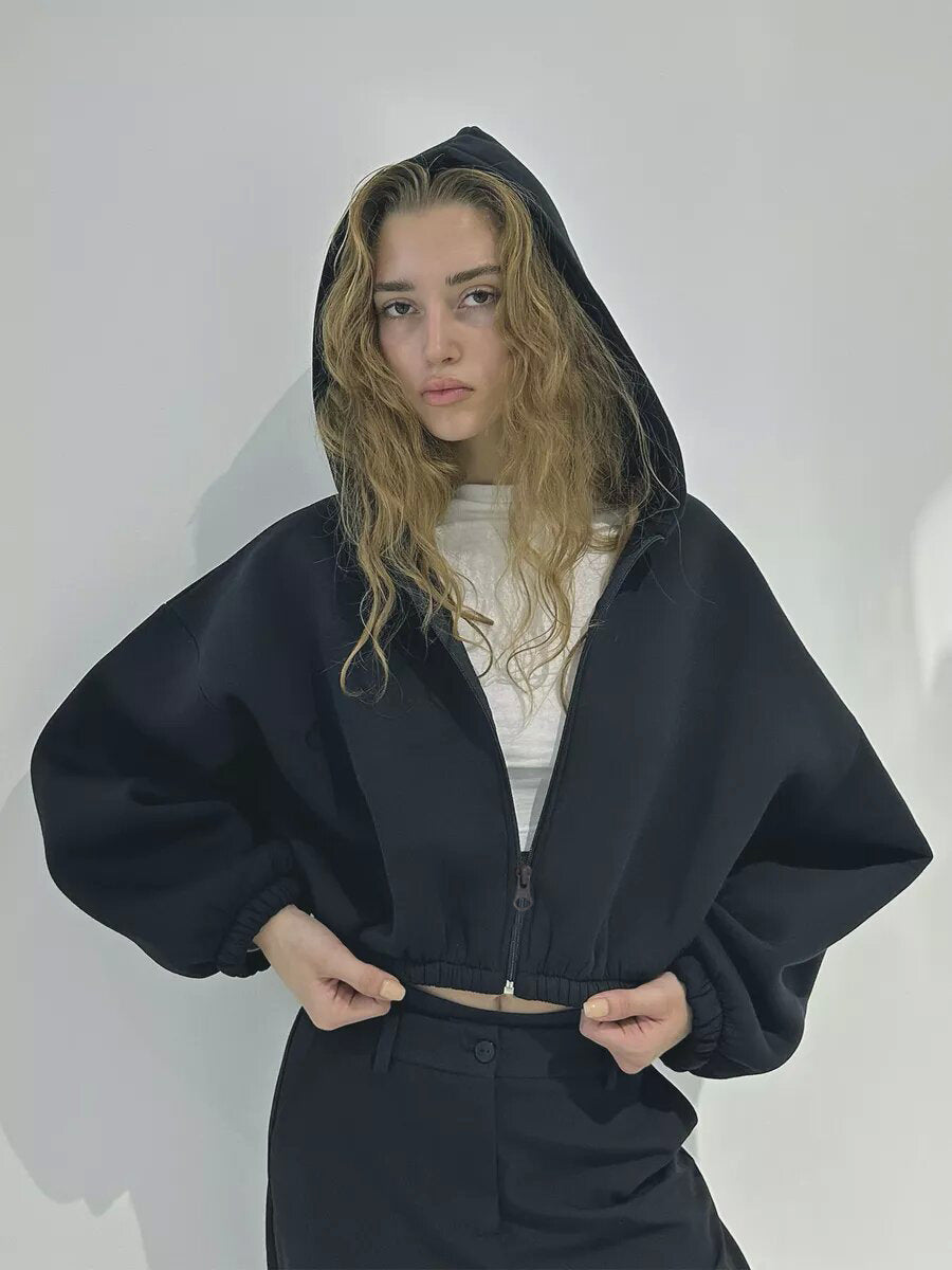 Damen cropped Kapuzenjacke mit Reißverschluss Sovae
