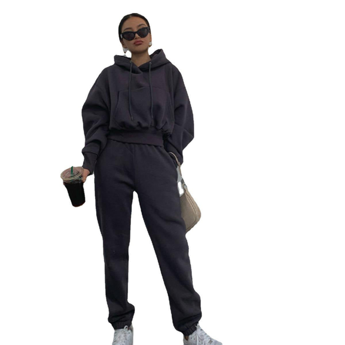 Damen Fleece-Jogginganzug mit Oversized-Hoodie und elastischem Bund Sovae