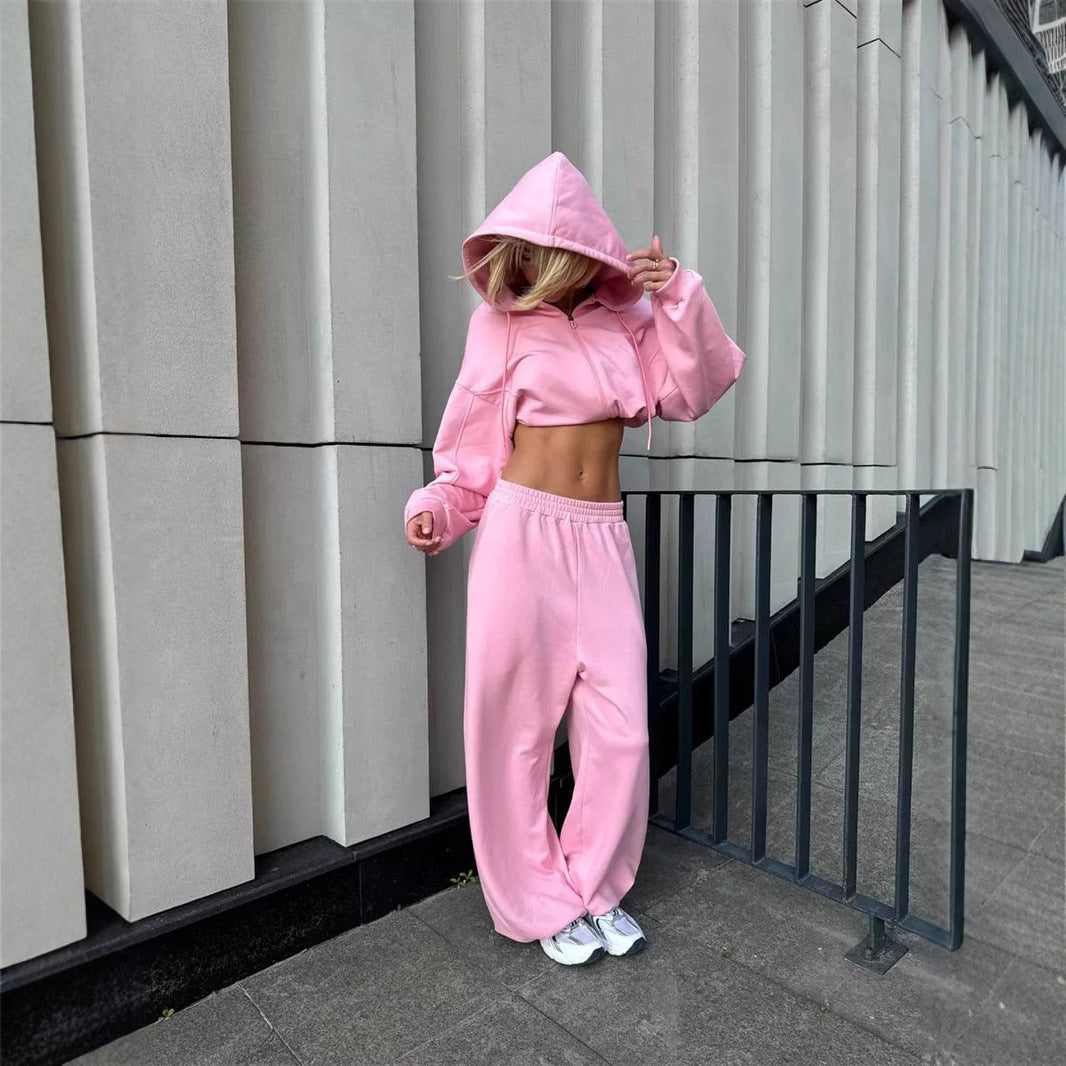 Damen sportlicher Kapuzenpullover und weite Freizeithose Set Sovae