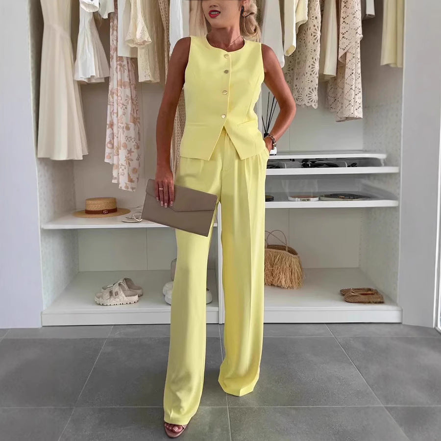 Damen Elegantes Blazer- und Hosen-Set mit Knopfdetails Sovae