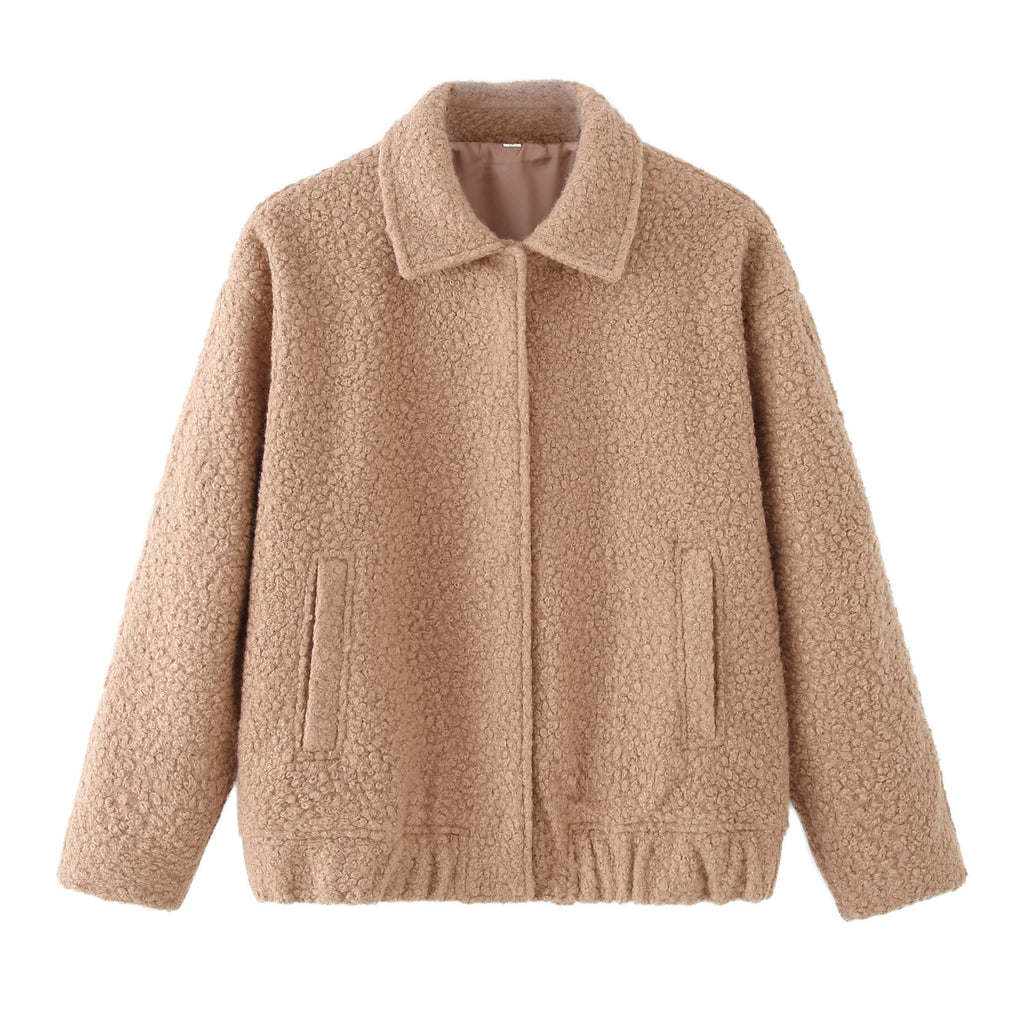 Damen kuschelige Teddyjacke mit seitlichen Taschen und elastischem Saum Sovae