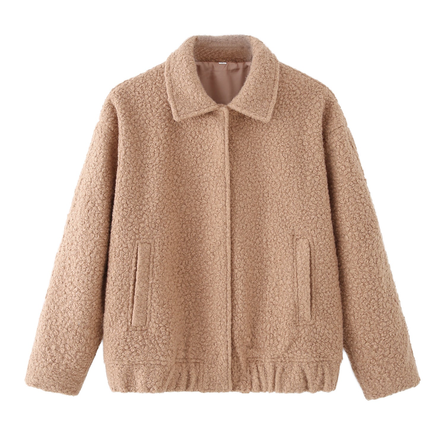 Damen kuschelige Teddyjacke mit seitlichen Taschen und elastischem Saum Sovae