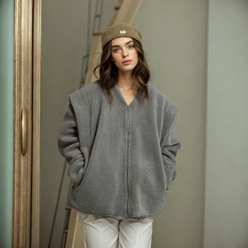 Damen kuschelige Fleecejacke mit V-Ausschnitt Sovae