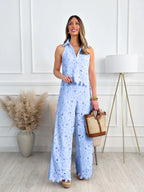 Damen luftiges Overall mit floralen Stickereien Sovae