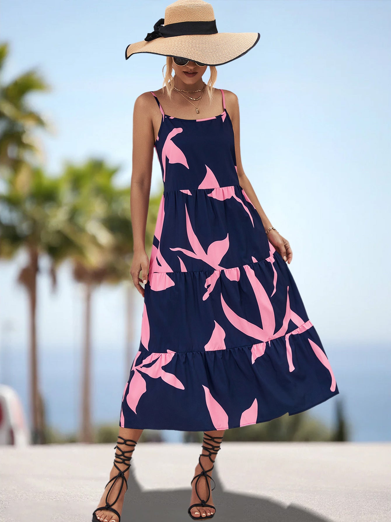 Damen Maxikleid mit elegantem Rüschen-Design und botanischem Print Sovae