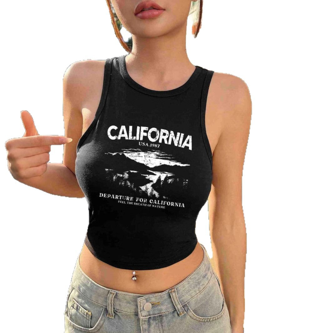 Damen Trendiges ärmelloses Crop-Top mit kalifornischem Druck Sovae