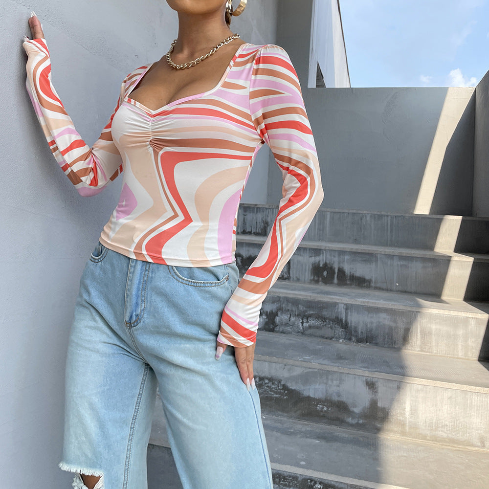 Damen Langarmshirt mit modernem Wellenmuster Sovae