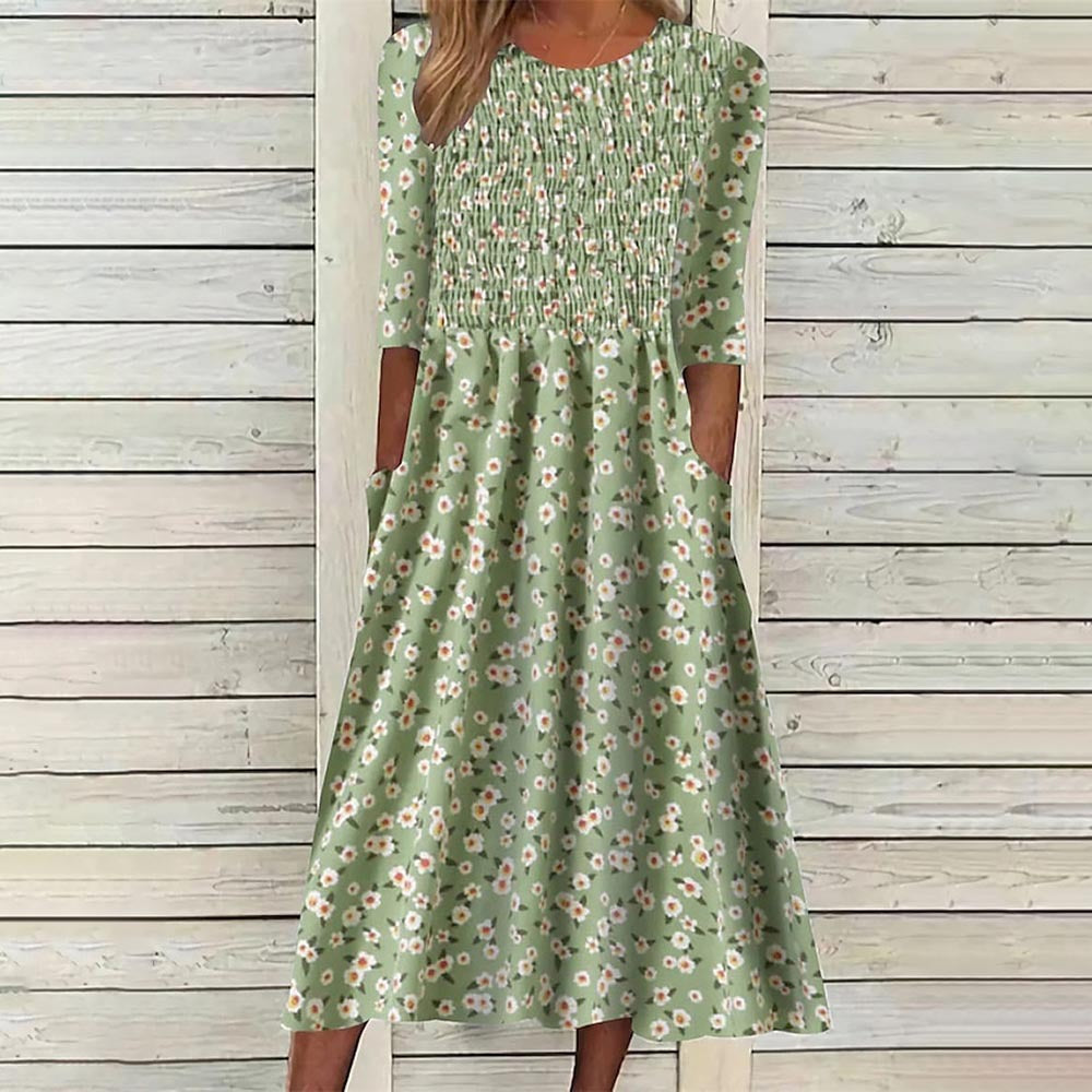 Damen Midikleid mit eleganter Raffung und praktischen Taschen Sovae