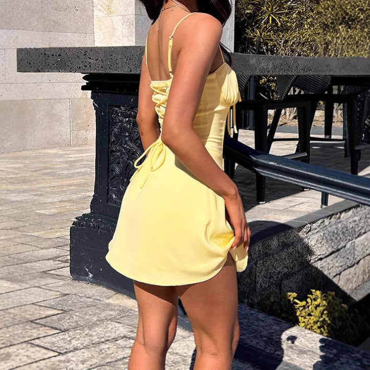 Damen Minikleid mit verstellbaren Trägern und Rüschendetails Sovae