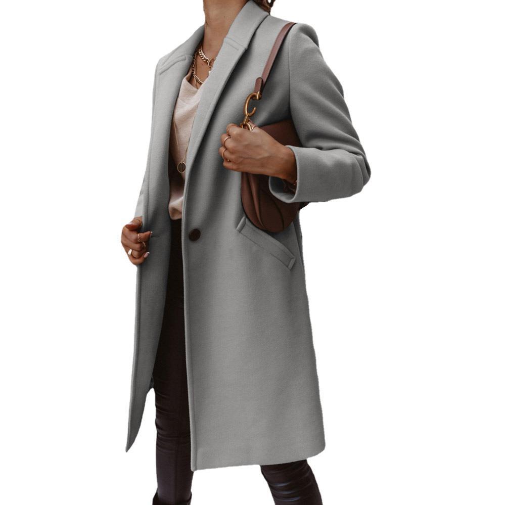 Damen Eleganter Langmantel mit schmalem Schnitt und tiefen Taschen Sovae